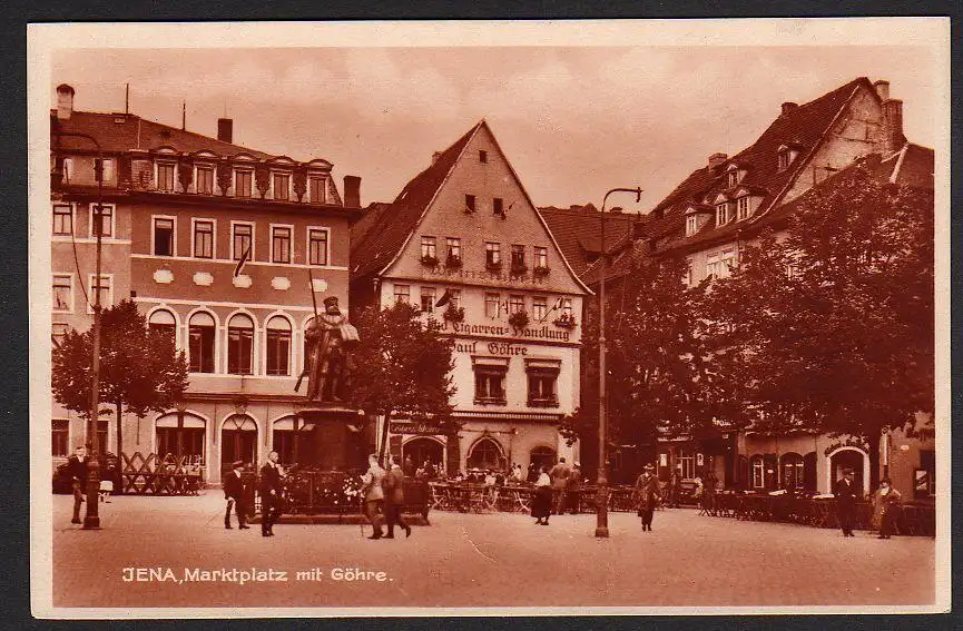 29401 AK Jena Markt Göhre Weinstuben Cigarren Handlung 1928, gelaufen