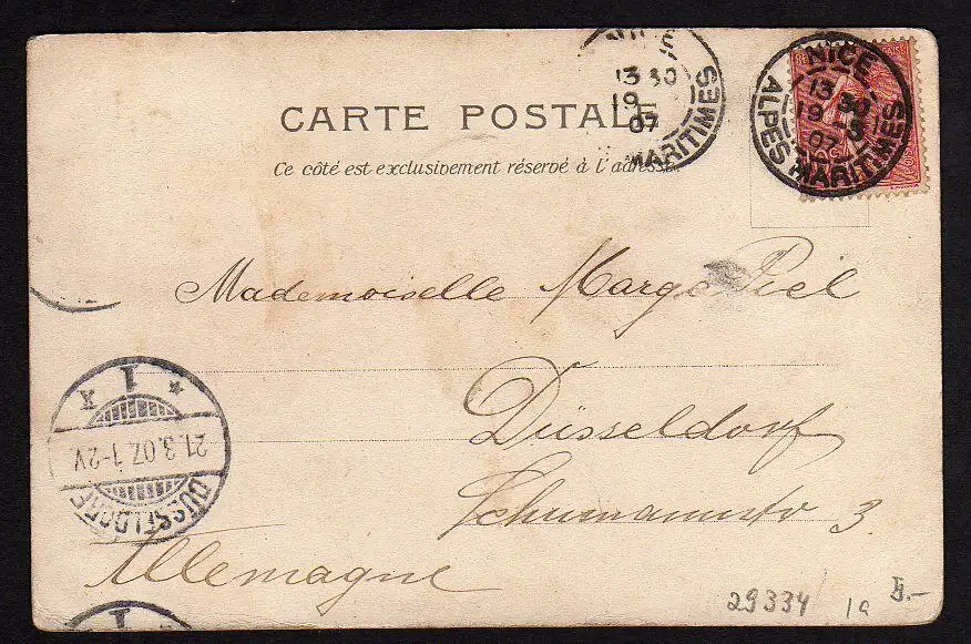 29334 AK Infanterie de Ligne 1907, gelaufen Nice Nizza