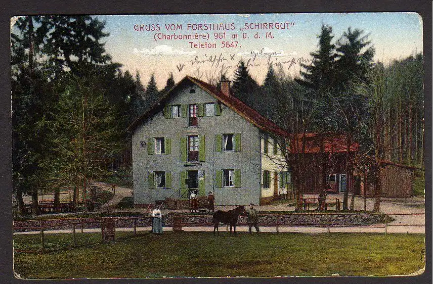 29458 AK Forsthaus Schirrgut Charbonniere bei Strassburg, gelaufen Feldpost 1914