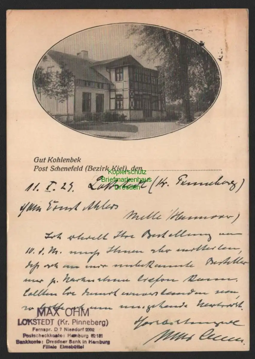 151532 AK Gut Kohlenbek Post Schenefeld Bezirk Kiel 1929