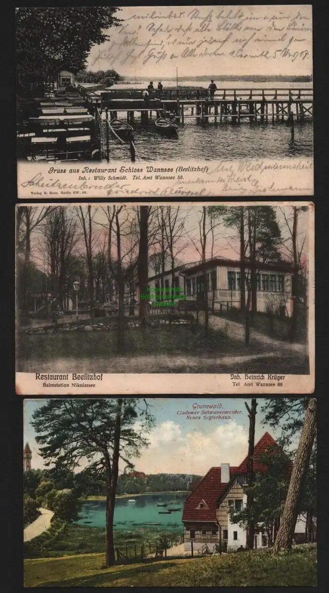 149680 3 AK Restaurant Schloss Wannsee Beelitzhof 1910 Grunewald Cladower Werder