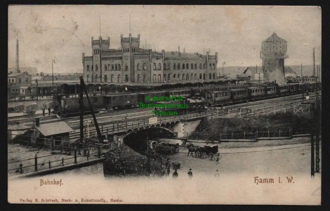 148241 AK Hamm i. W. 1906 Bahnhof mit Wasserturm Unterführung