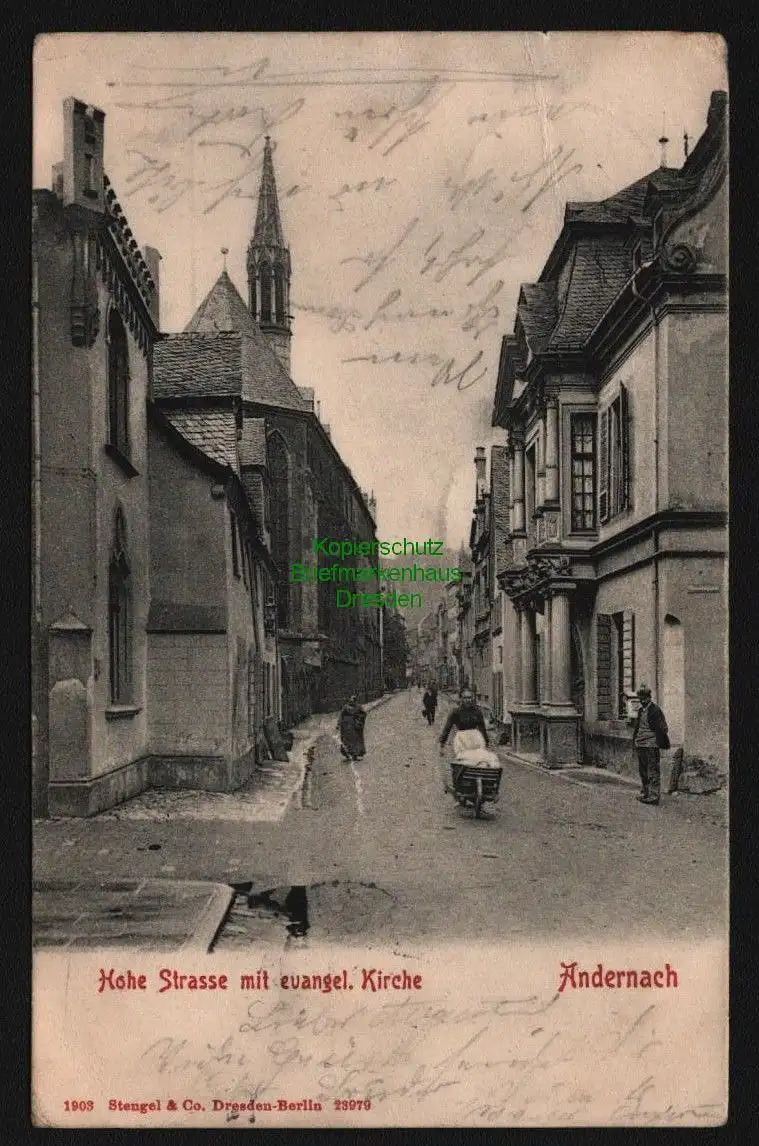 148243 AK Andernach 1904 Hohe Strasse mit evangel. Kirche