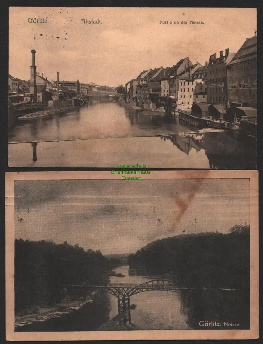 147497 2 AK Görlitz Altstadt Neisse 1918 Neissebrücke 1944