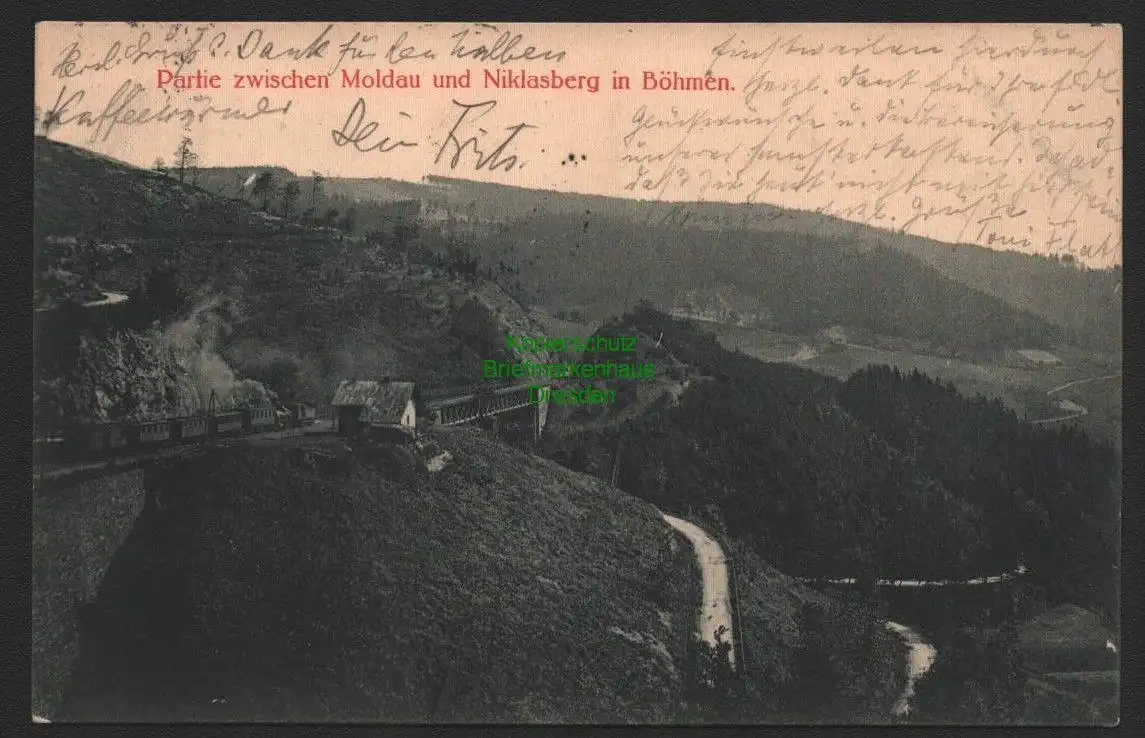 147517 AK Eisenbahnbrücke zwischen Moldau und Niklasberg in Böhmen 1912