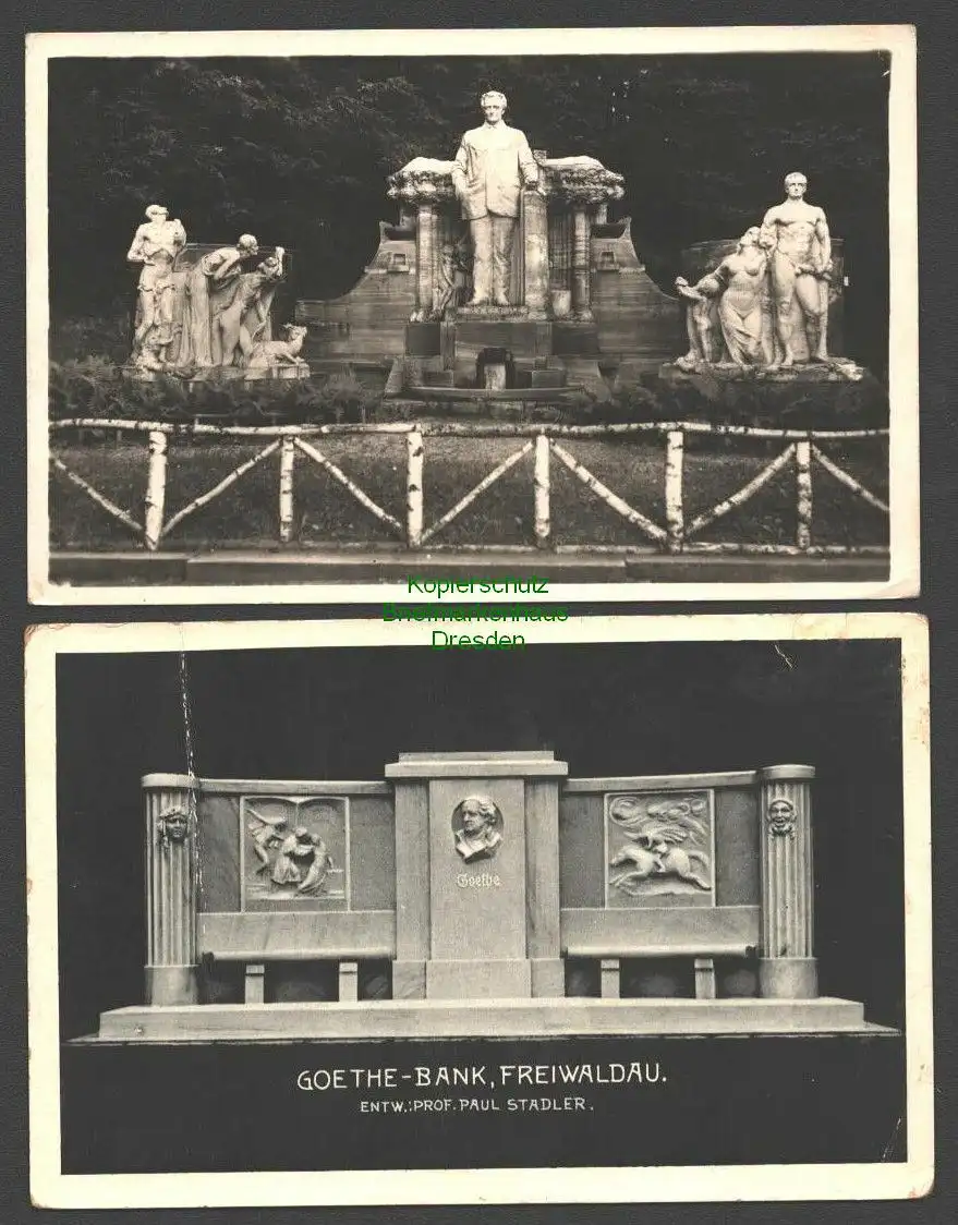 146001 2 AK Freiwaldau Goethe Bank 1942 Priessnitzuv pomnik