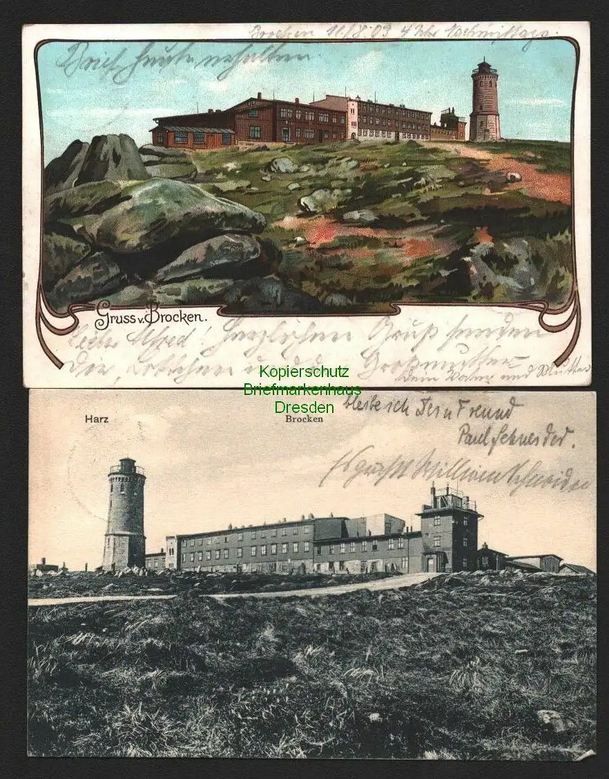 143944 2 AK Brocken 1903 Aussichtsturm 1908