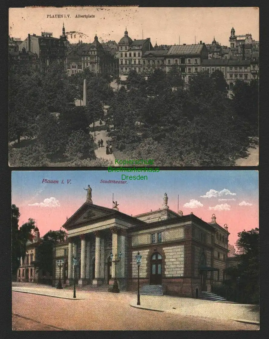 143975 2 AK Plauen i. V. Stadttheater Albertplatz 1923