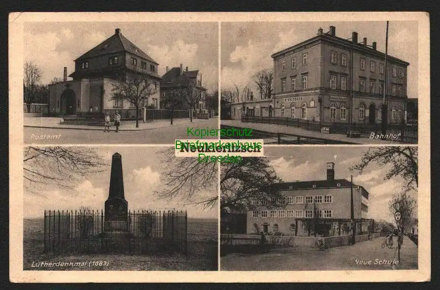 143769 AK Neukieritsch um 1920 Postamt Bahnhof Neu Schule Lutherdenkmal