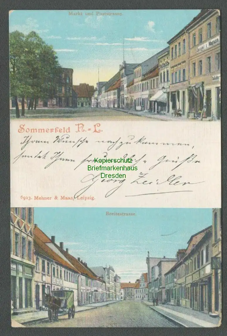 139020 AK Sommerfeld N.-L. Markt und Poststraße Breitestrasse 1903