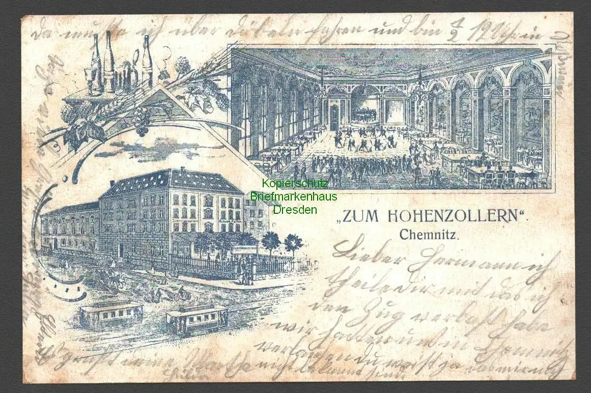 138317 AK Chemnitz 1905  Blaulitho Gasthaus Restaurant Zum Hohenzollern