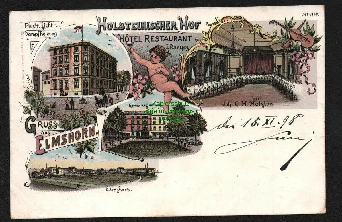 138205 AK Elmshorn Hotel und Restaurant Holsteinischer Hof 1898 Litho