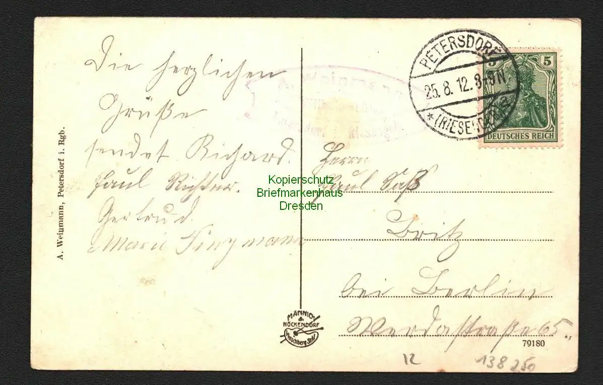 138250 AK Wilhelmshöhe b. Petersdorf Riesengebirge 1912