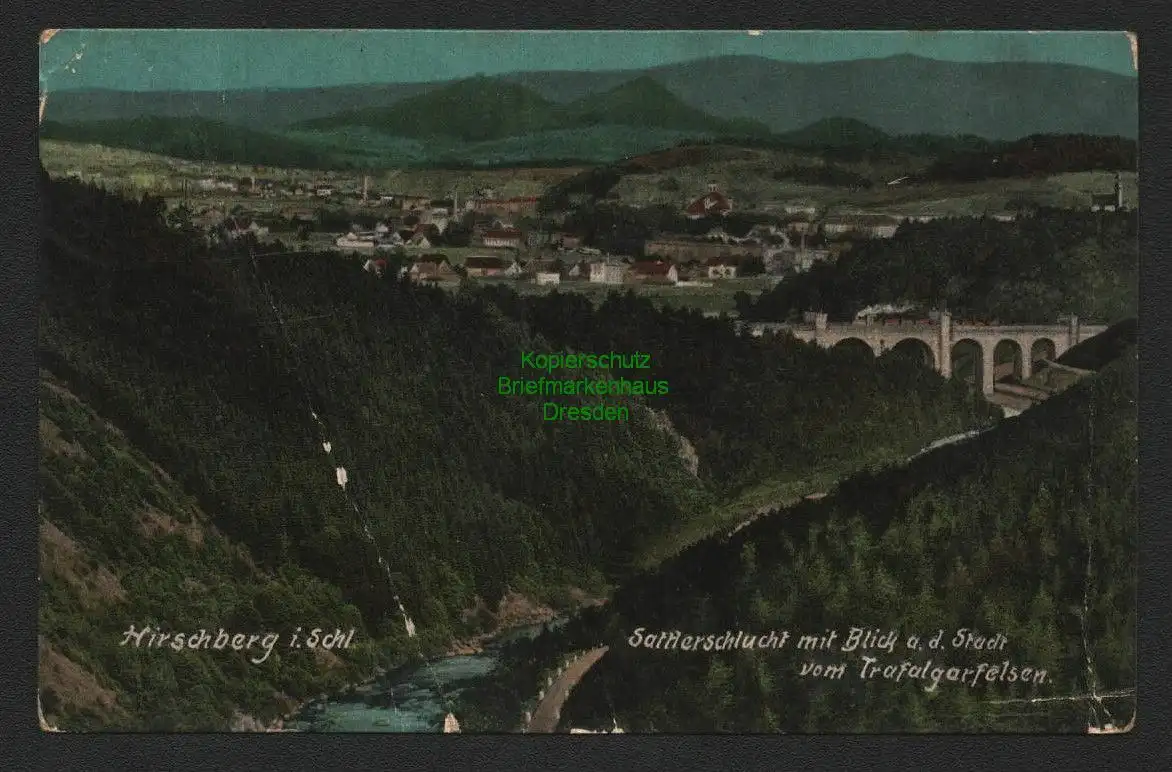138246 AK Hirschberg Riesengebirge Viadukt Sattlerschlucht vom Trafalgarfelsen 1
