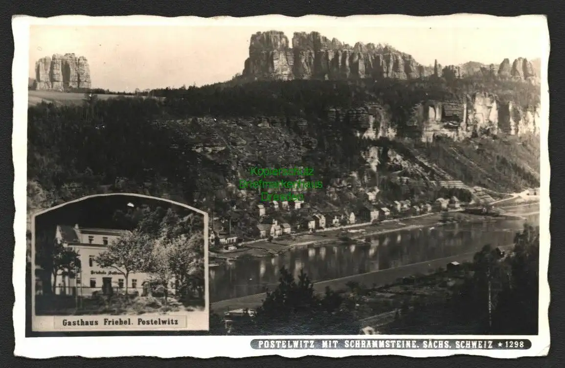 138290 AK Postelwitz Fotokarte um 1930 Gasthaus Friebel Schrammsteine