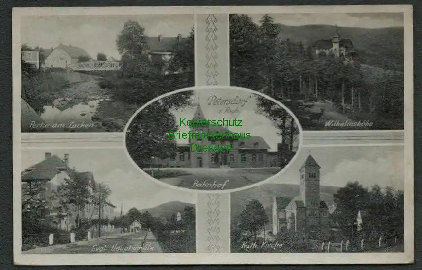 137882 AK Petersdorf im Riesengebirge 1942 Bahnhof am Zacken Brücke Hauptschule