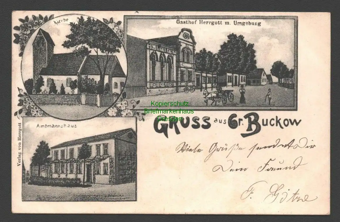 137021 AK Groß Buckow Bukow 1904 Amtsmannhaus Gasthof Herrgott m. Umgebung