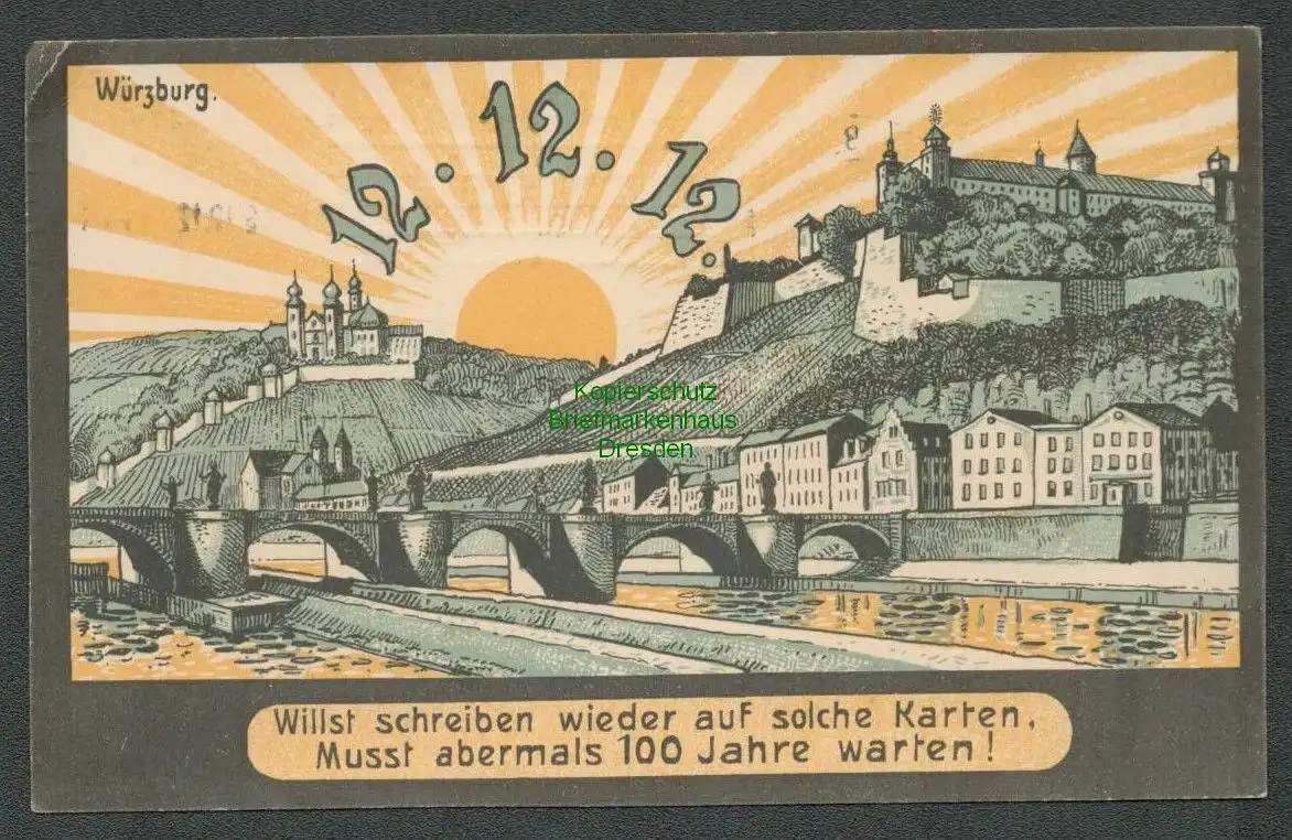 137454 AK Würzburg Künstlerkarte Aufgehende Sonne 12.12.12 Datum F.J. Förderer