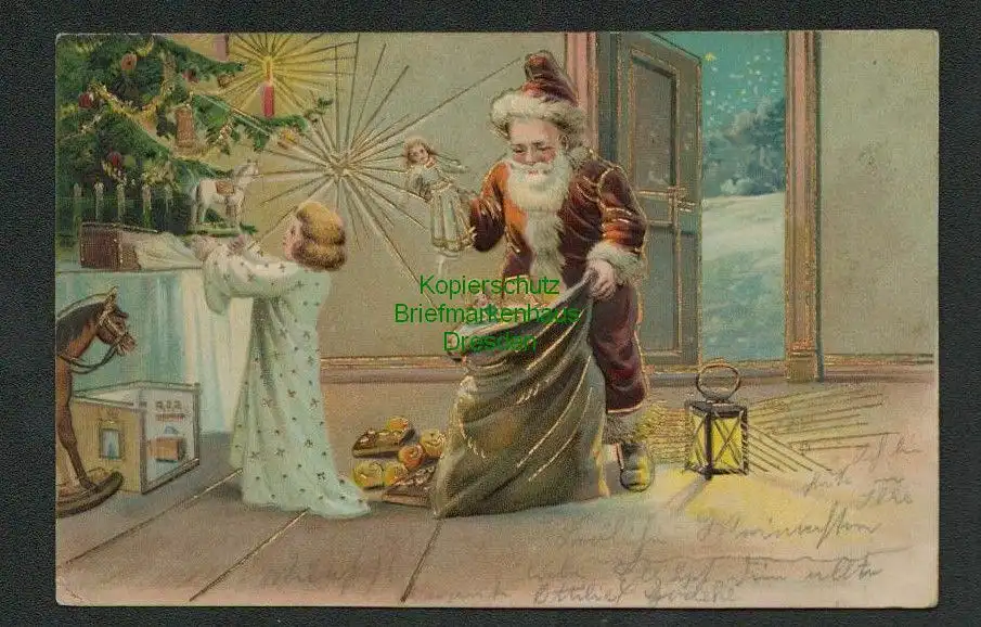 137547 AK Weihnachten 1905 Weihnachtsmann packt Geschenke aus dem Sack