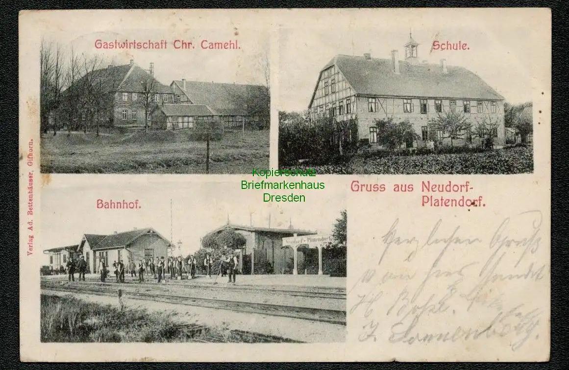 137103 AK Neudorf-Platendorf Sassenburg 1905 Gastwirtschaft Bahnhof Schule