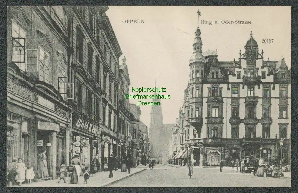 137173 AK Oppeln Opole 1906 Ring u. Oder Straße Hotel zum schwarzen Adler