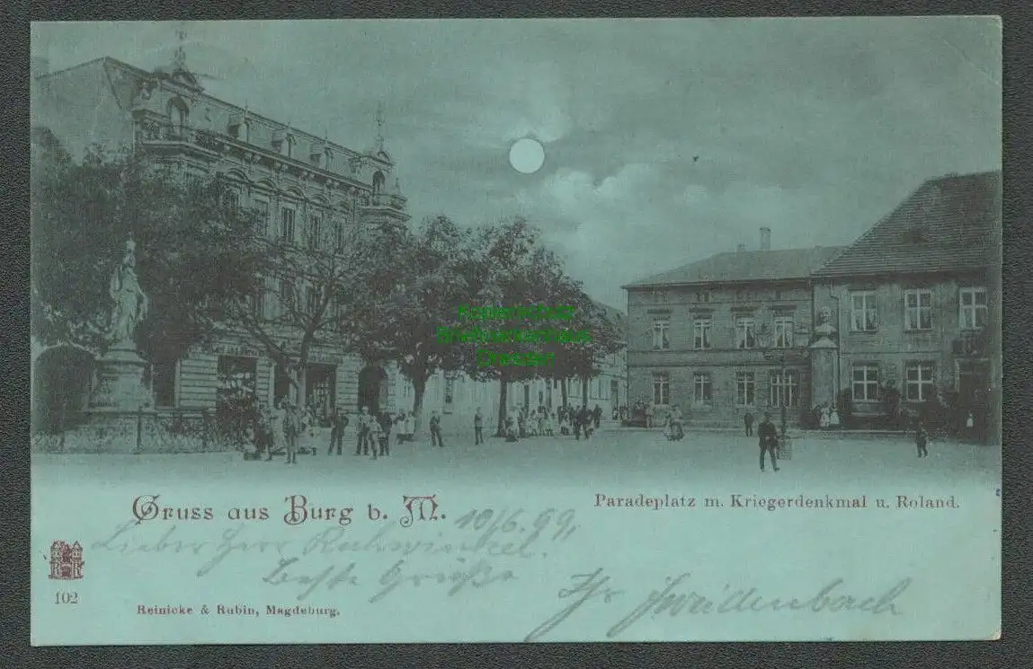 137204 AK Burg Magdeburg Paradeplatz Kriegerdenkmal Roland 1899