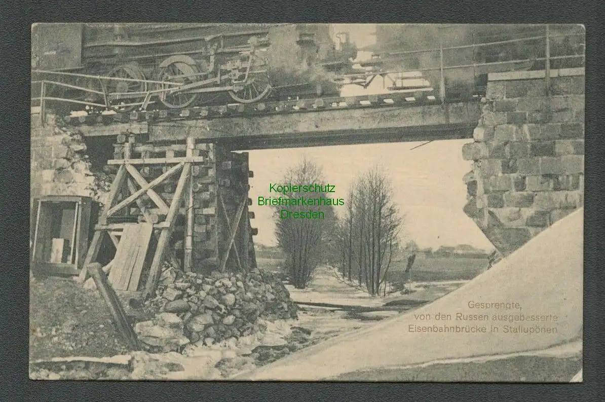 137235 AK Nesterow Stallupönen gesprengte Eisenbahnbrücke Köniigsberg um 1915