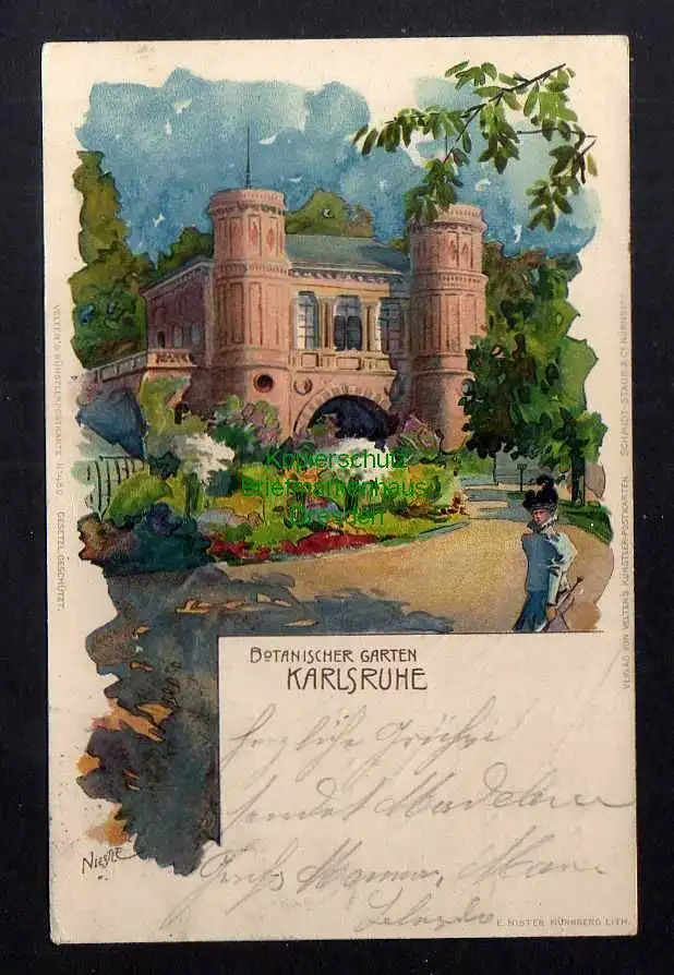 131341 AK Karlsruhe Botanischer Garten Litho 1902 Künstlerkarte Niestl