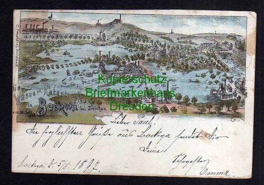 117271 AK Bockwa bei Zwickau 1897 Litho Wasser Katastrophe Hochwasser Überschwem