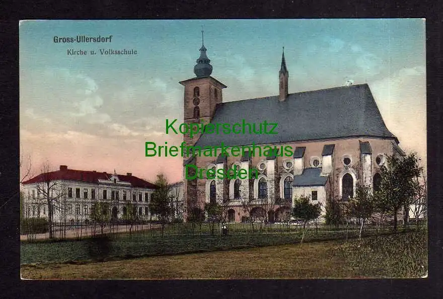 117351 AK Velke Losiny Groß Ullersdorf Kirche Volksschule um 1910