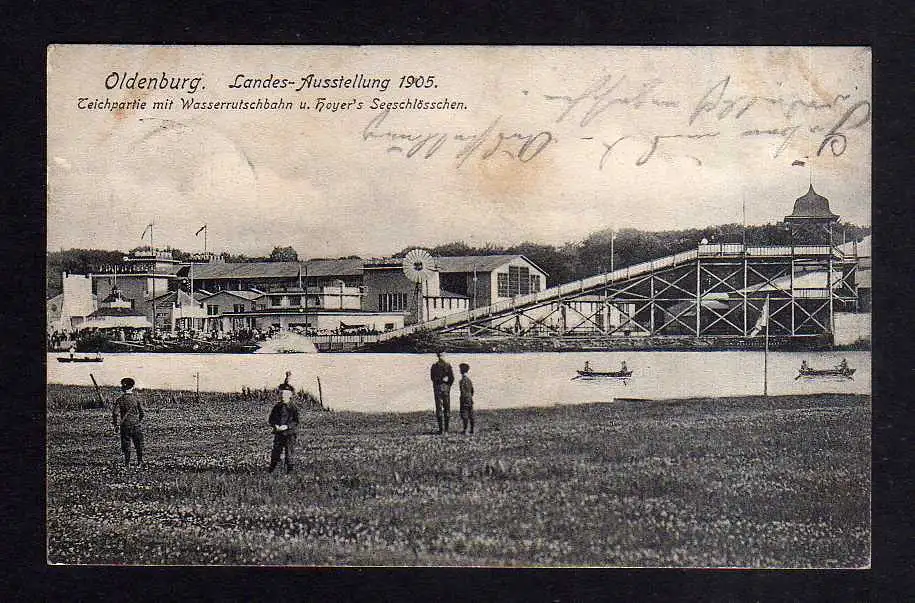 111487 AK Oldenburg 1905 Landes Ausstellung Teich Wasserrutsche Hoyers Seeschlös