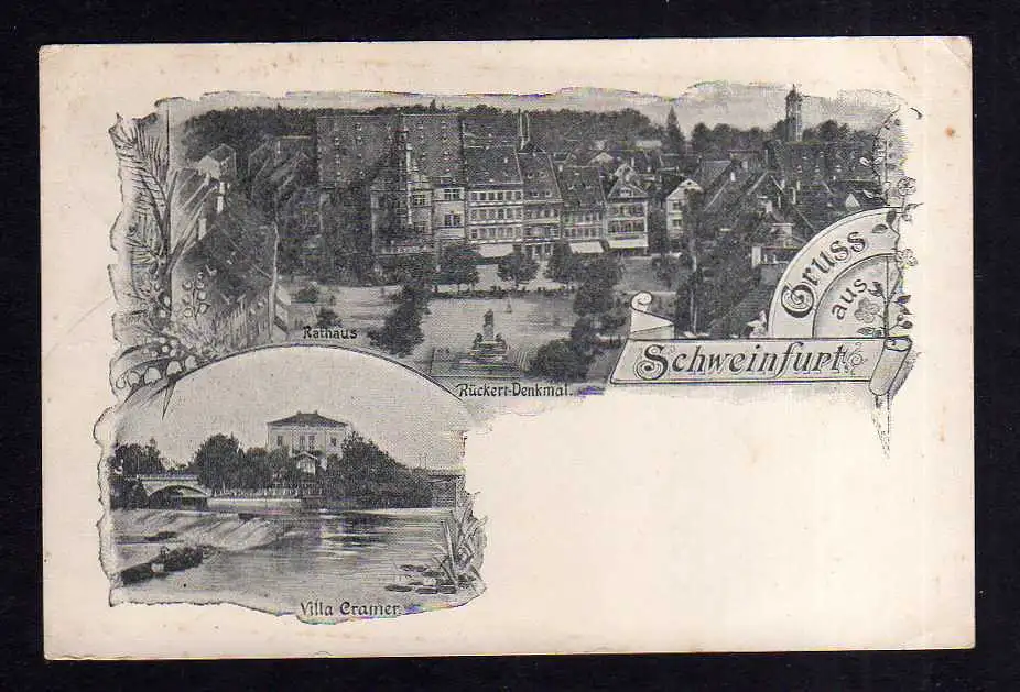 111200 AK Schweinfurt am Main 1914 Rathaus Rückert Denkmal Villa Cramer