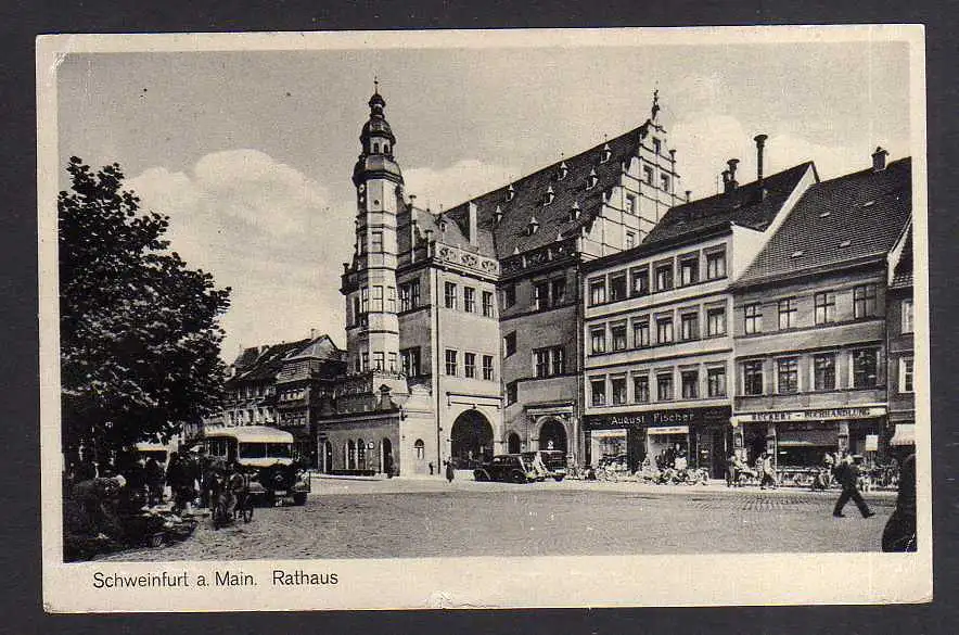 111197 AK Schweinfurt am Main Rathaus 1944 Buchhandlung Ruckert Landpoststempel