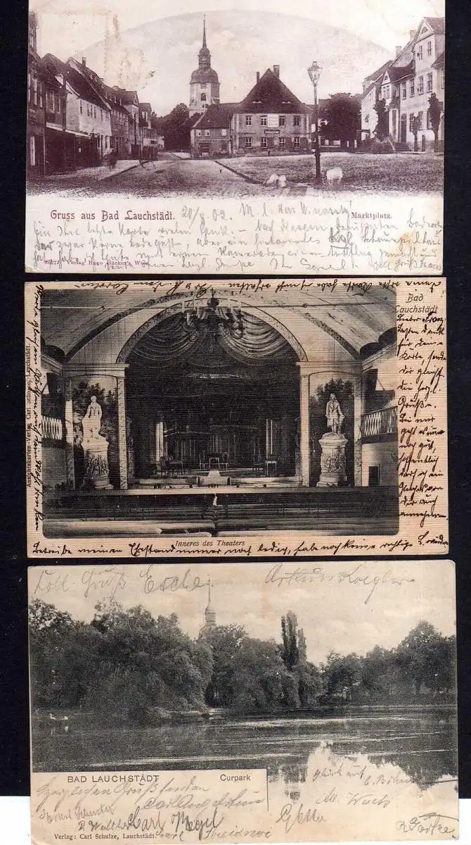 110632 3 AK Bad Lauchstädt Markt Kirche 1902 Inneres des Theater Curpark 1900