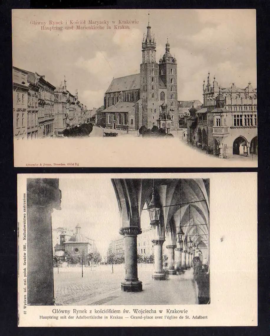 110691 2 AK Krakau 1905 Marienkirche Hauptring Adalbertkirche