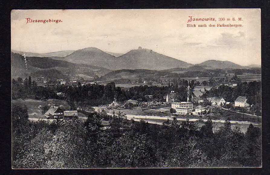 110681 AK Jannowitz Riesengebirge Kirche Blick nach den Falkenbergen 1905