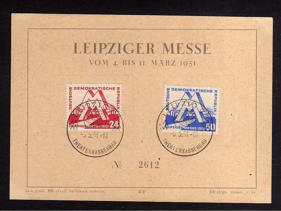 104758 Gedenkblatt Erinnerungskarte Leipziger Messe 1951 SST C1 Theaterkassenbau