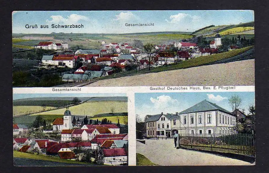 104173 AK Schwarzbach bei Triptis Kirche Gasthof Deutsches Haus E Pflugbeil 1917