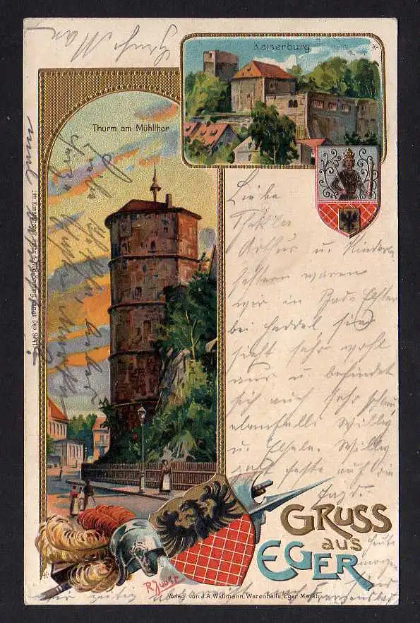 104031 AK Litho Eger geprägt Kaiserburg Mühltor Turm 1906