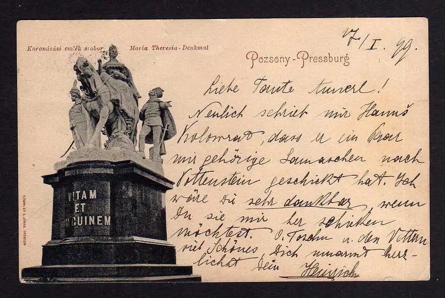 104023 AK Pressburg Pozsony Bratislava Maria Theresia Denkmal 1899