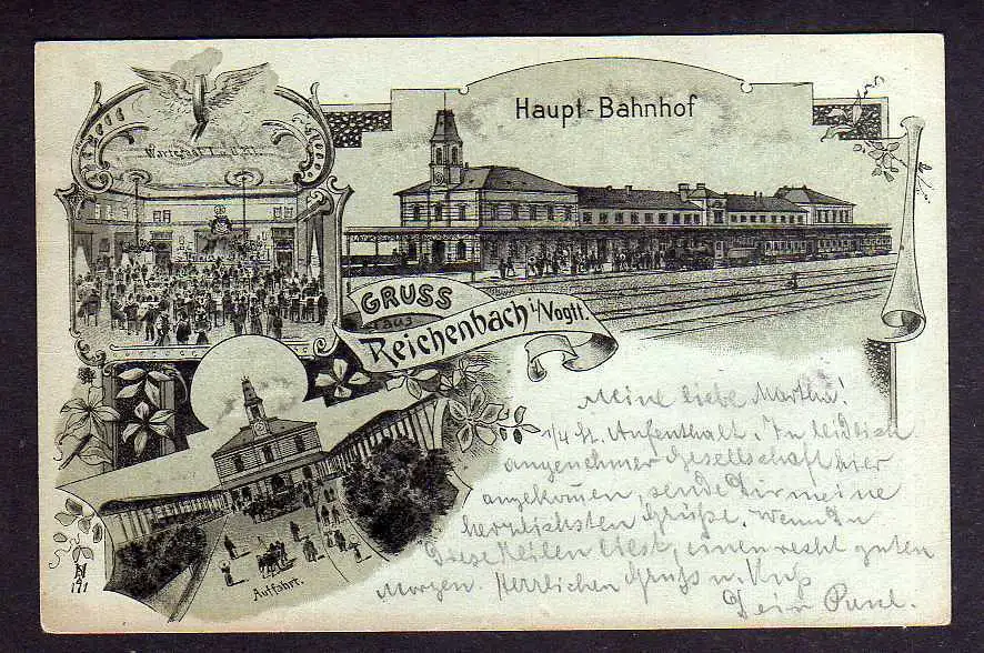 104148 AK Litho Reichenbach Vogtl. 1900 Haupt bahnhof Wartesaal Auffahrt zum Bah