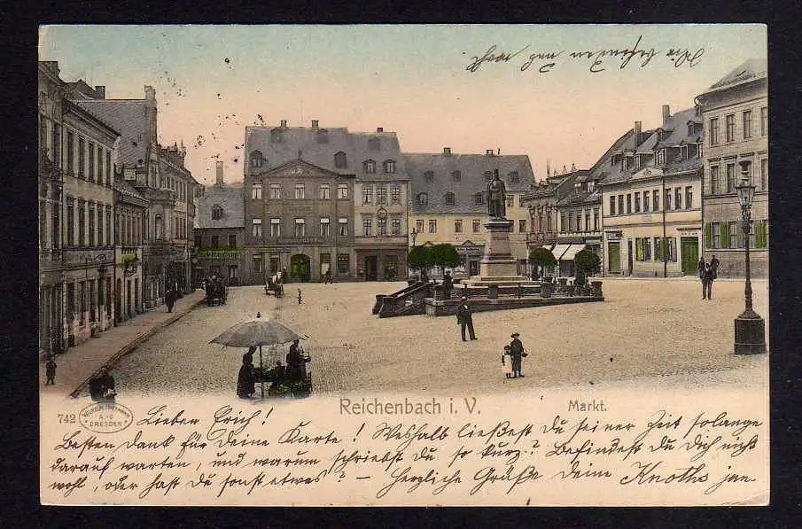 104152 AK Reichenbach Vogtland Markt Denkmal 1907