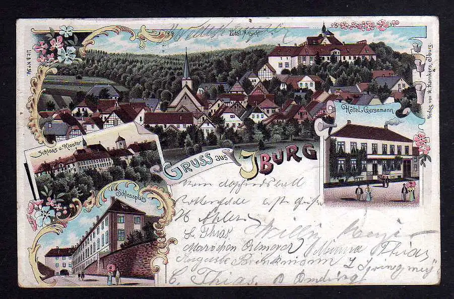 103561 AK Bad Iburg Litho 1900 Hotel Gersemann Schloss Kloster Schlossplatz