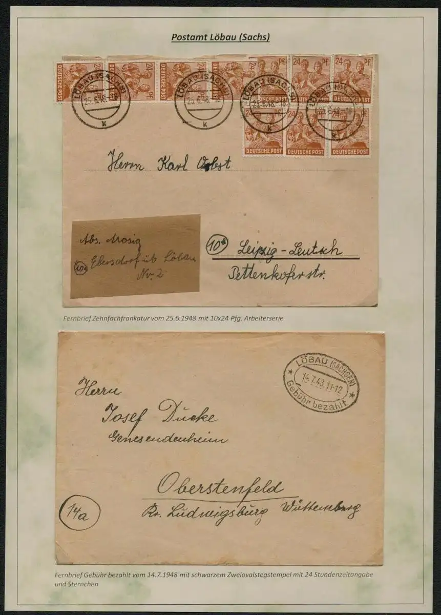 h5343 SBZ Währungsreform 1948 2x Brief Zehnfach25.6. Gebühr bezahlt 14.7.48