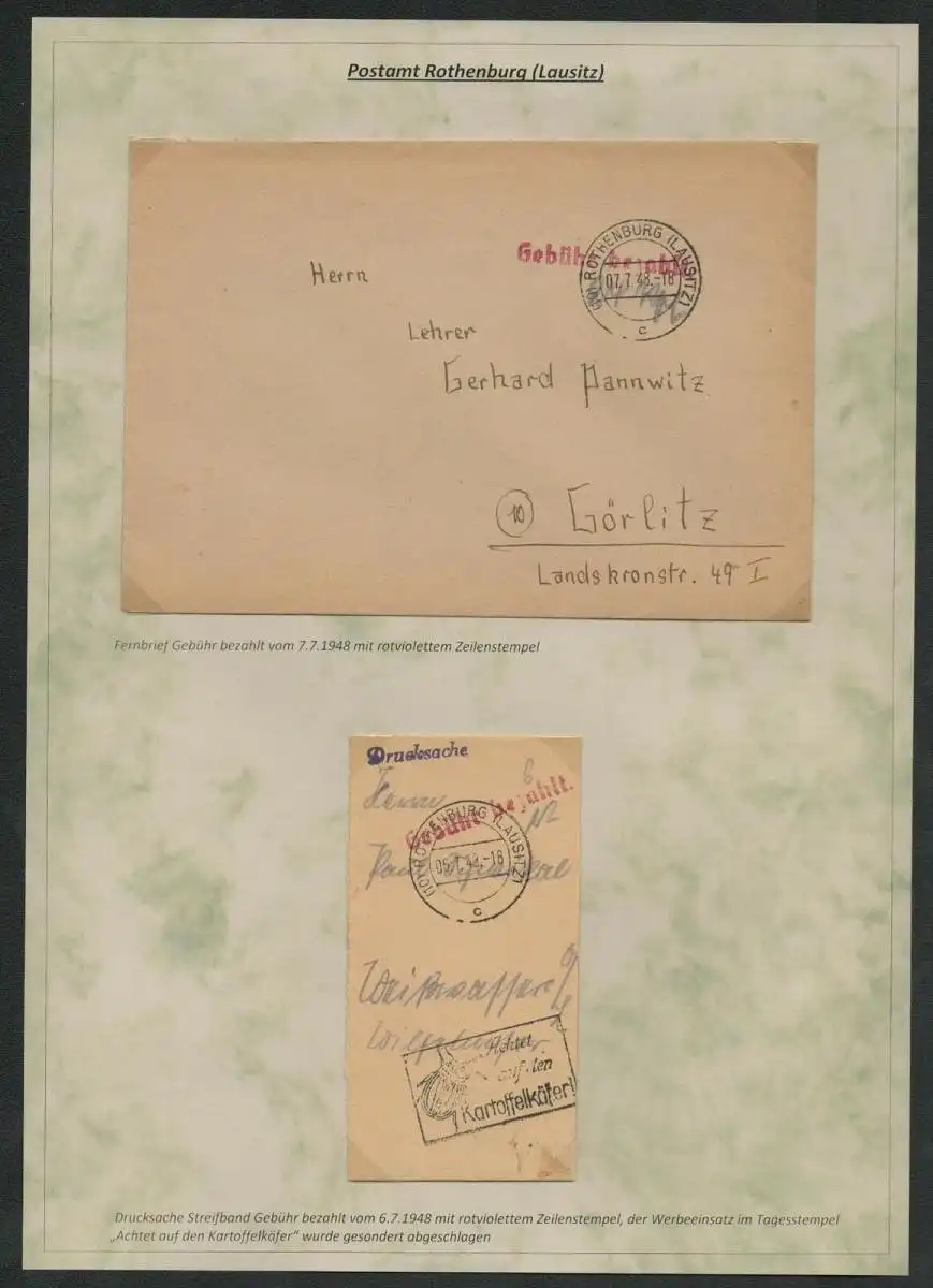 h5311 SBZ Währungsreform 1948 Brief Gebühr bezahlt Rothenburg Lausitz Drucksache