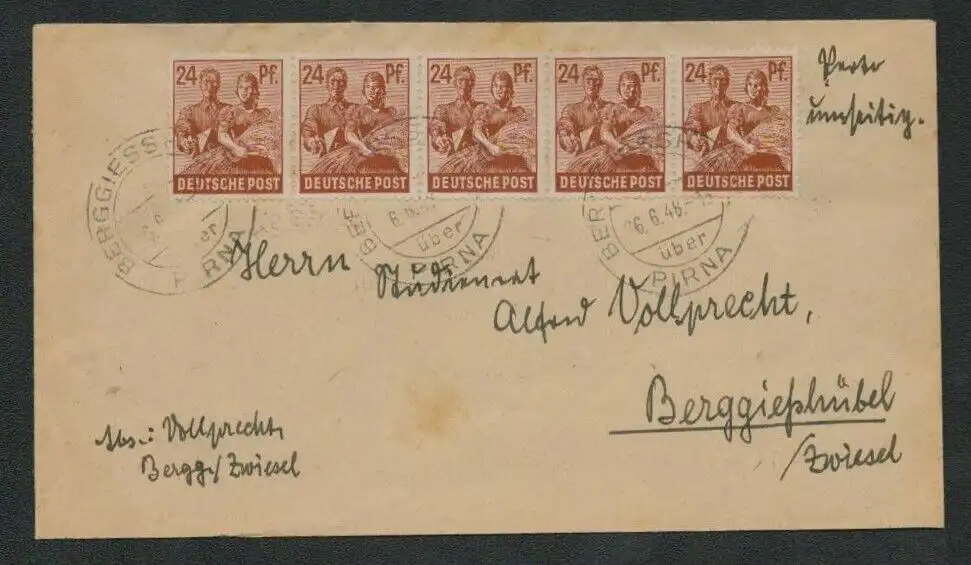 h5275 SBZ Währungsreform 1948  Berggießhübel Zehnfachfrankatur 26.6.