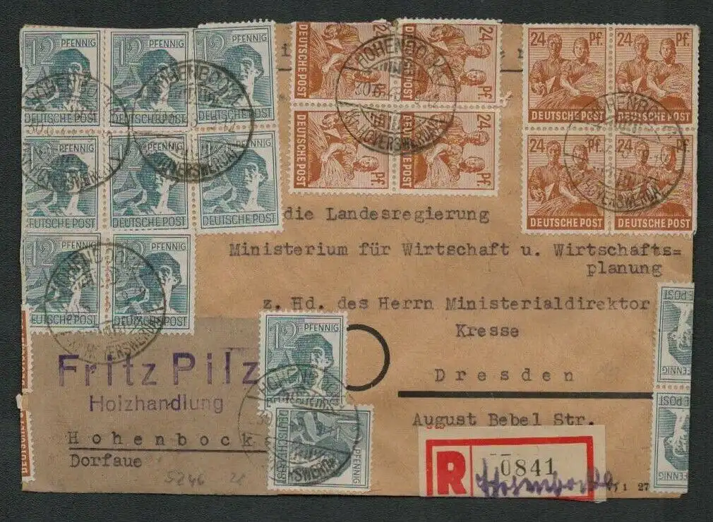 h5246 SBZ Währungsreform 1948 Bezirk 14 Brief Zehnfachfrankatur Hohenbocka Kr.