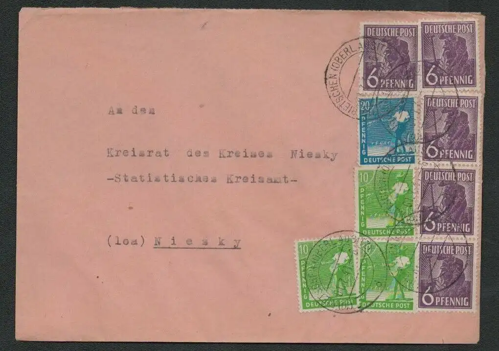 h5309 SBZ Währungsreform 1948 Brief Zehnfachfrankatur Rietschen Oberlausitz
