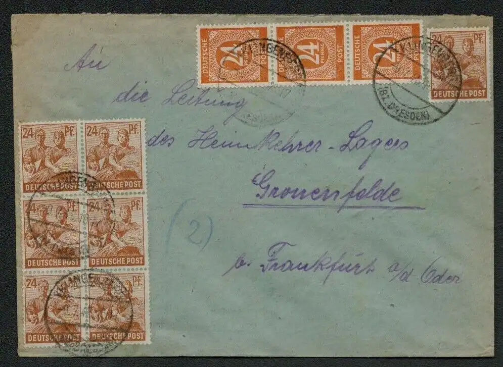 h5417 SBZ Währungsreform 1948 Brief Klingenberg Bz. Dresden Zehnfachfrankatur