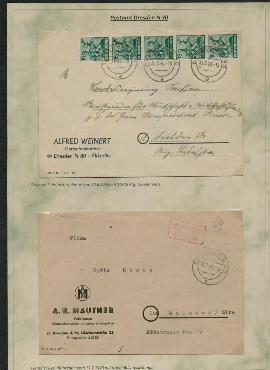 h5526 SBZ Währungsreform 1948 Brief Zehnfach Dresden N 30 Altkaditz Gartenbau